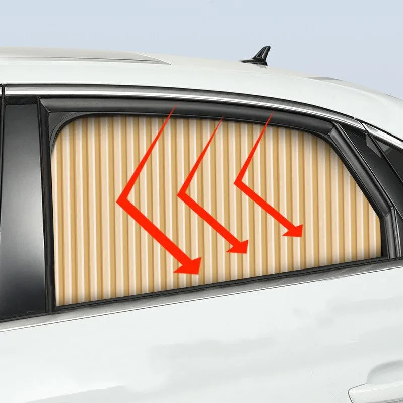 Auto retractable car sunshade curtain in thick opaque cloth with roller shutter mechanism