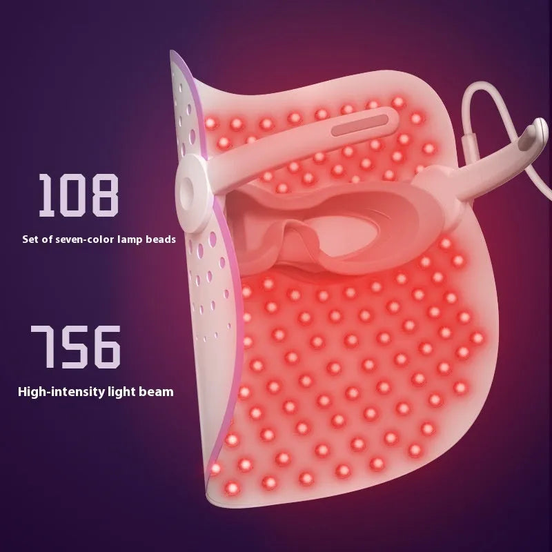 White and purple photon beauty mask IPL device for home skin treatment with storage bag and accessories.