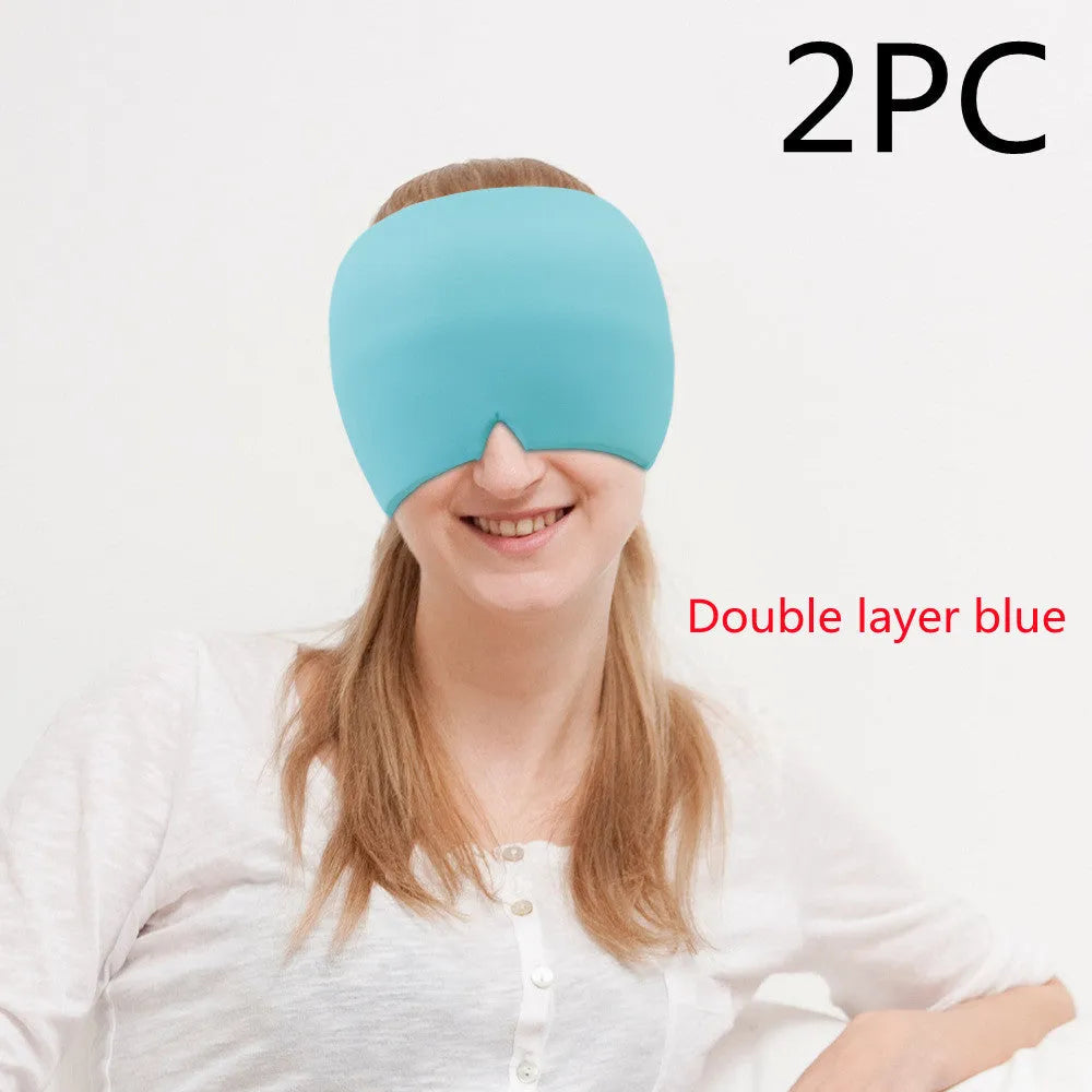 Black elastic cloth cooling gel eye mask for headache relief showing adjustable fit