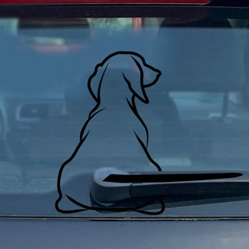 Cartoon dog car window sticker with wiper animation for rear glass