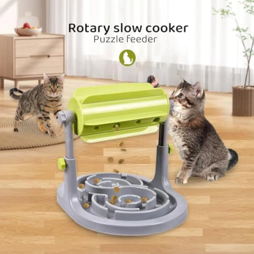 Blue adjustable height interactive pet food puzzle slow feeder for dogs and cats
