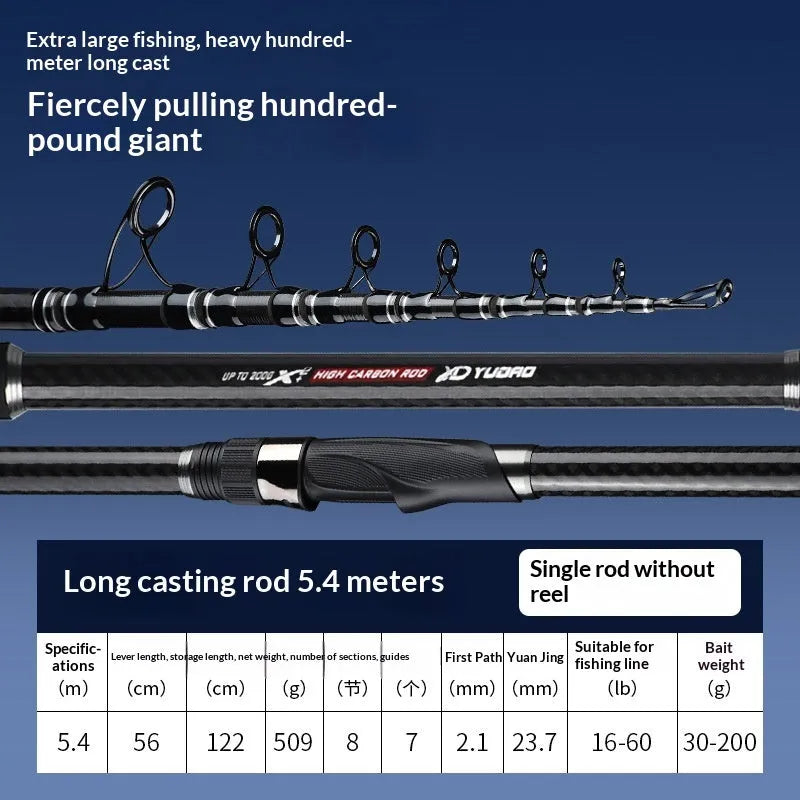 Newly upgraded Sparkling Lake carbon casting rod for long-distance sea fishing, ultra-hard, 2.1m to 5.4m sizes