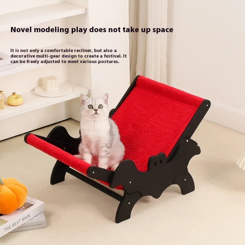 Black and red wooden bat-shaped cat recliner bed for halloween pet decor