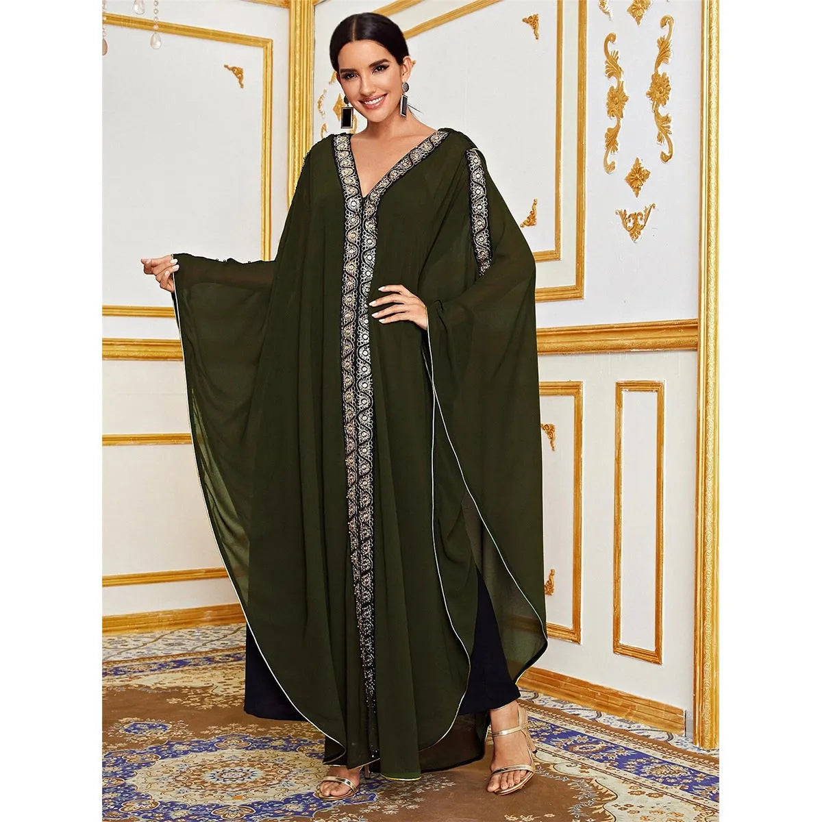 Loose-fit chiffon Muslim robe dress in black, one size, for women