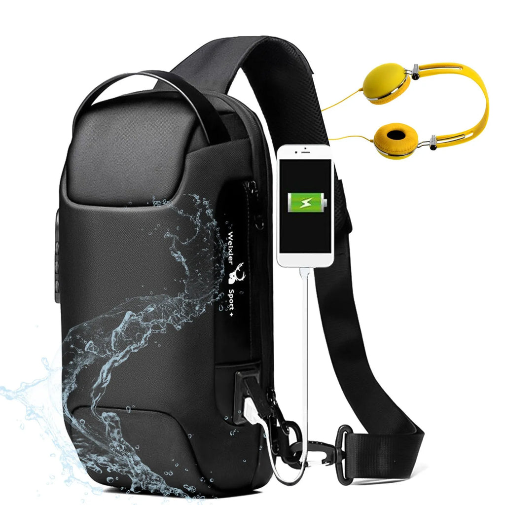 Waterproof Oxford cloth anti-theft messenger bag with crossbody strap in black colour