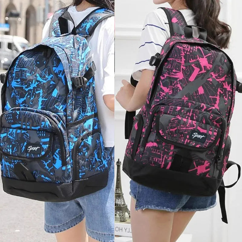Classic blue and red large capacity nylon backpacks for students and travel