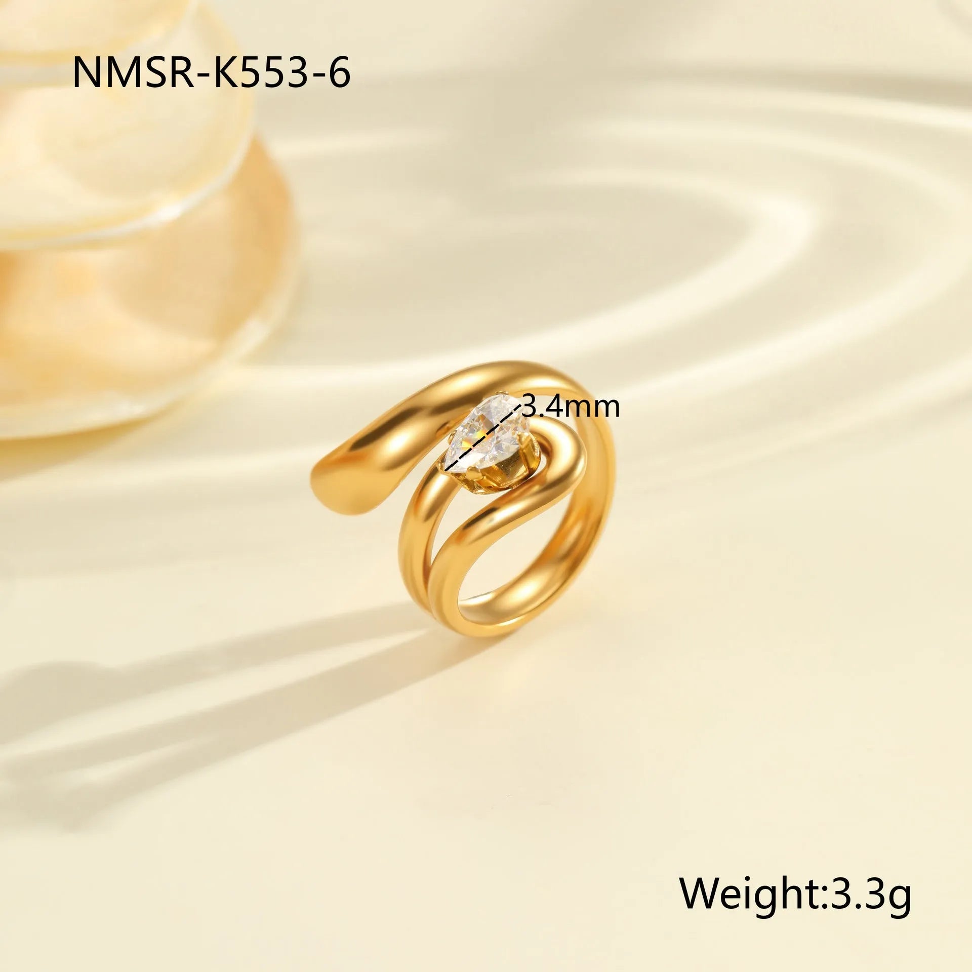 Geometric stainless steel open-mouth zircon ring for women in a silver tone.