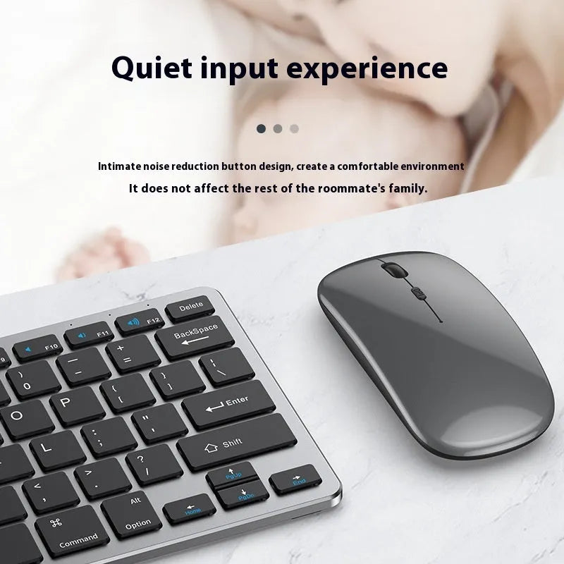 Ultra-thin wireless keyboard and rechargeable mouse set in black, silver, or gun metal colours with Bluetooth connectivity