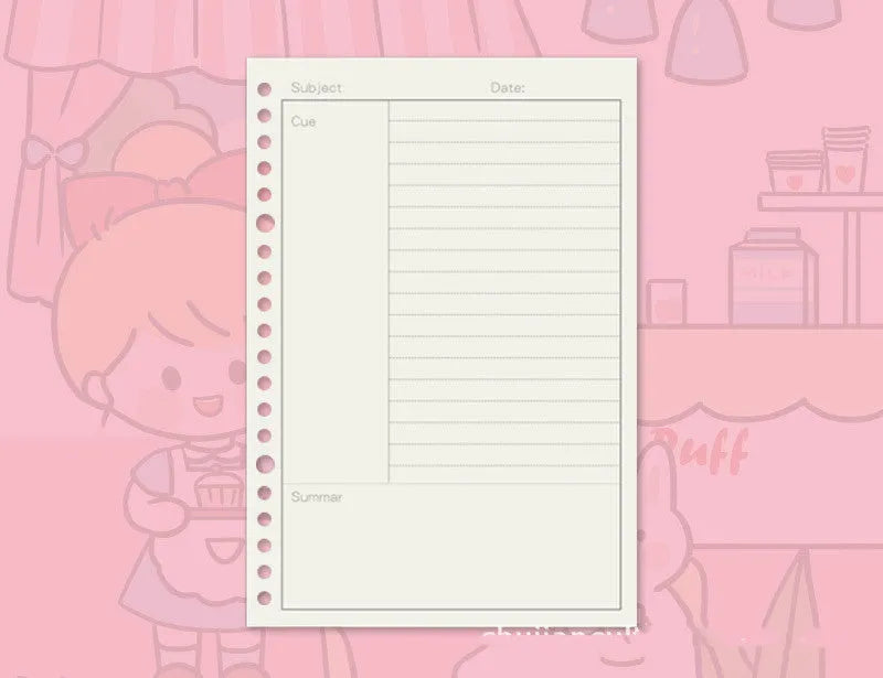 B5 replacement core notebook for detachable big coil binders with whimsical design options showing Snowman, Autumn Travel, Dessert House and Little Witch themes