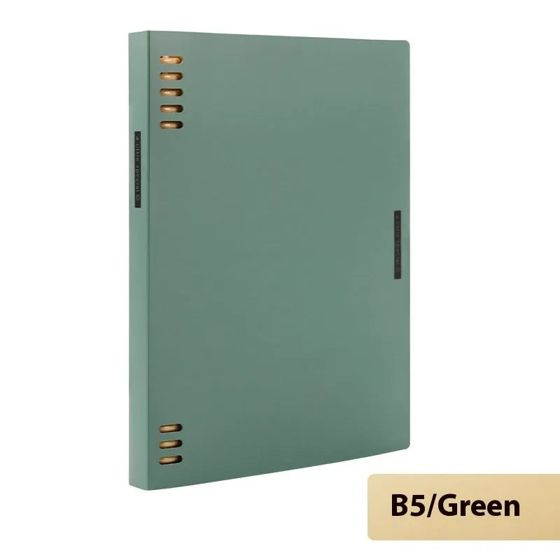 Refillable loose-leaf spiral notebook in B5 size with a pastel blue PP cover and lined pages.