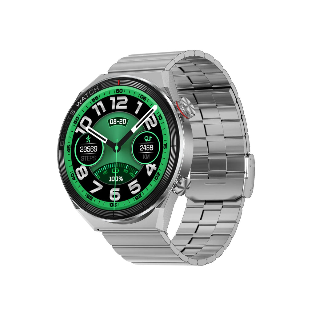 Large screen Bluetooth smart watch with call functionality shown in black case with interchangeable strap options