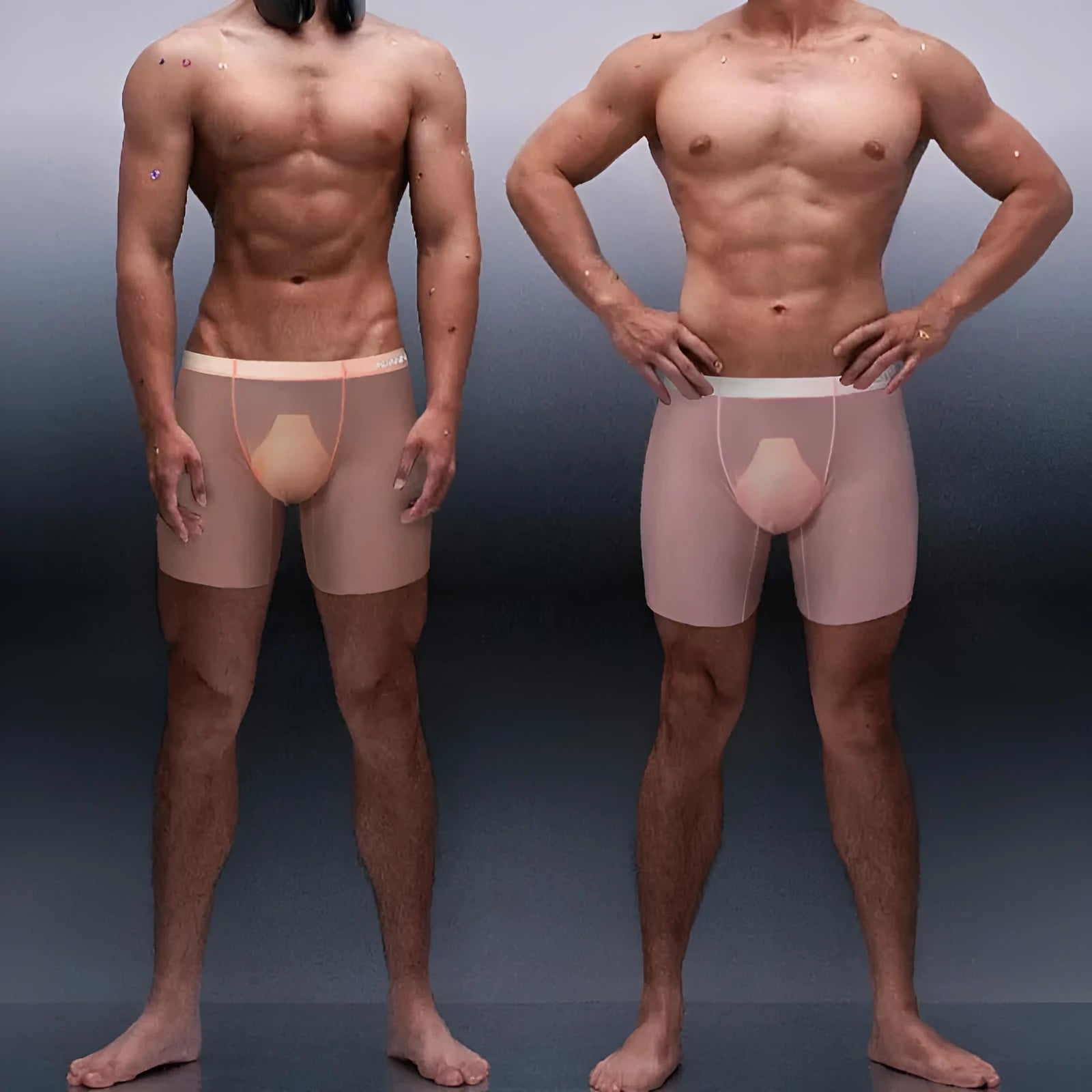 Seamless sports boxer shorts for men in orange colour showing low-waist design and hip-lifting cut