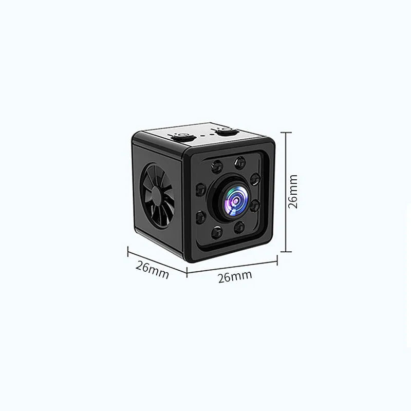 Black K13 cube-shaped remote sports camera with mounting bracket on a white background.