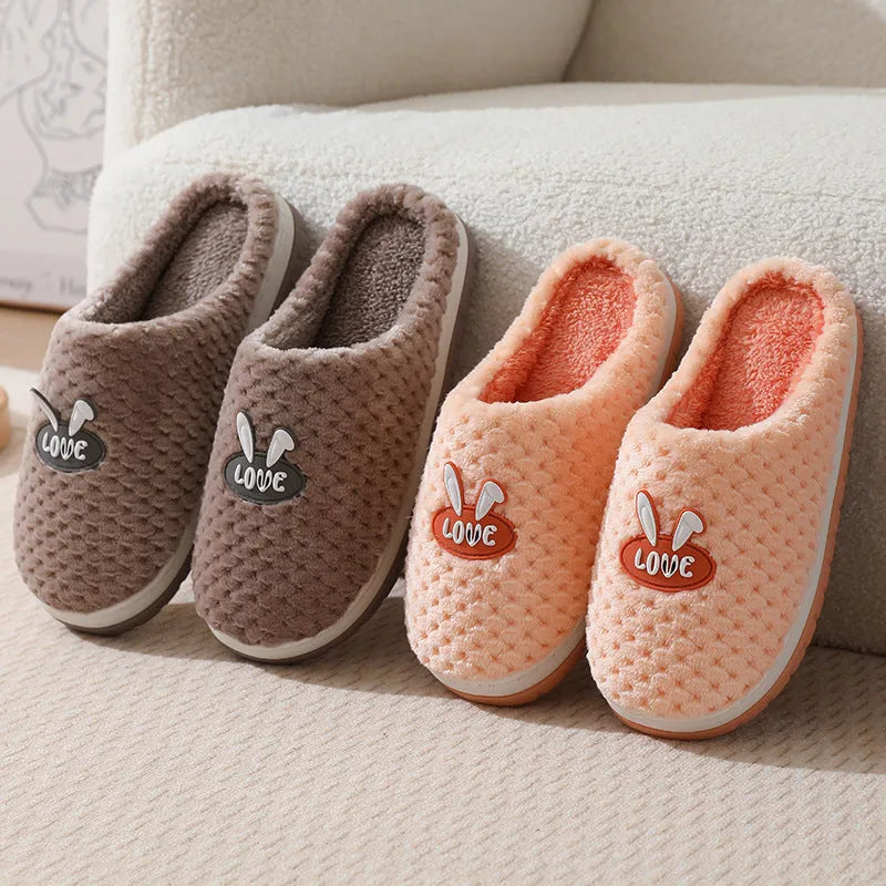 Women's rabbit plaid artificial fur house slippers with non-slip rubber soles in multiple colours
