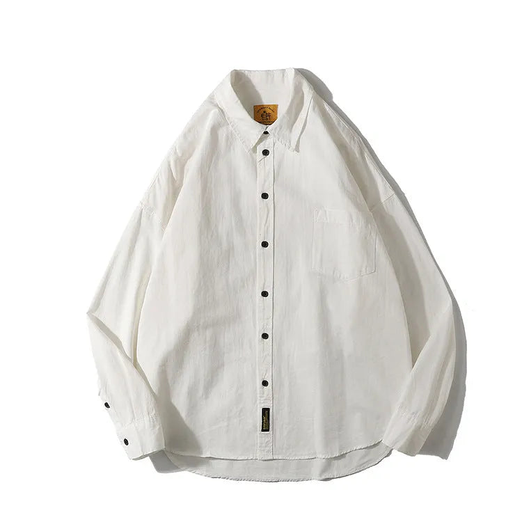 Man wearing a loose-fit Japanese style cotton cardigan shirt in a summer colour.