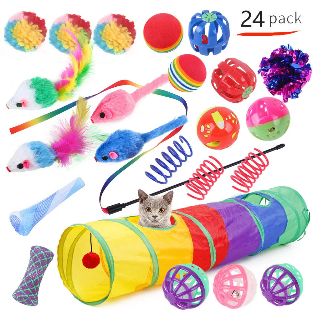 Plastic cat channel tunnel toy set showing single and double layer designs