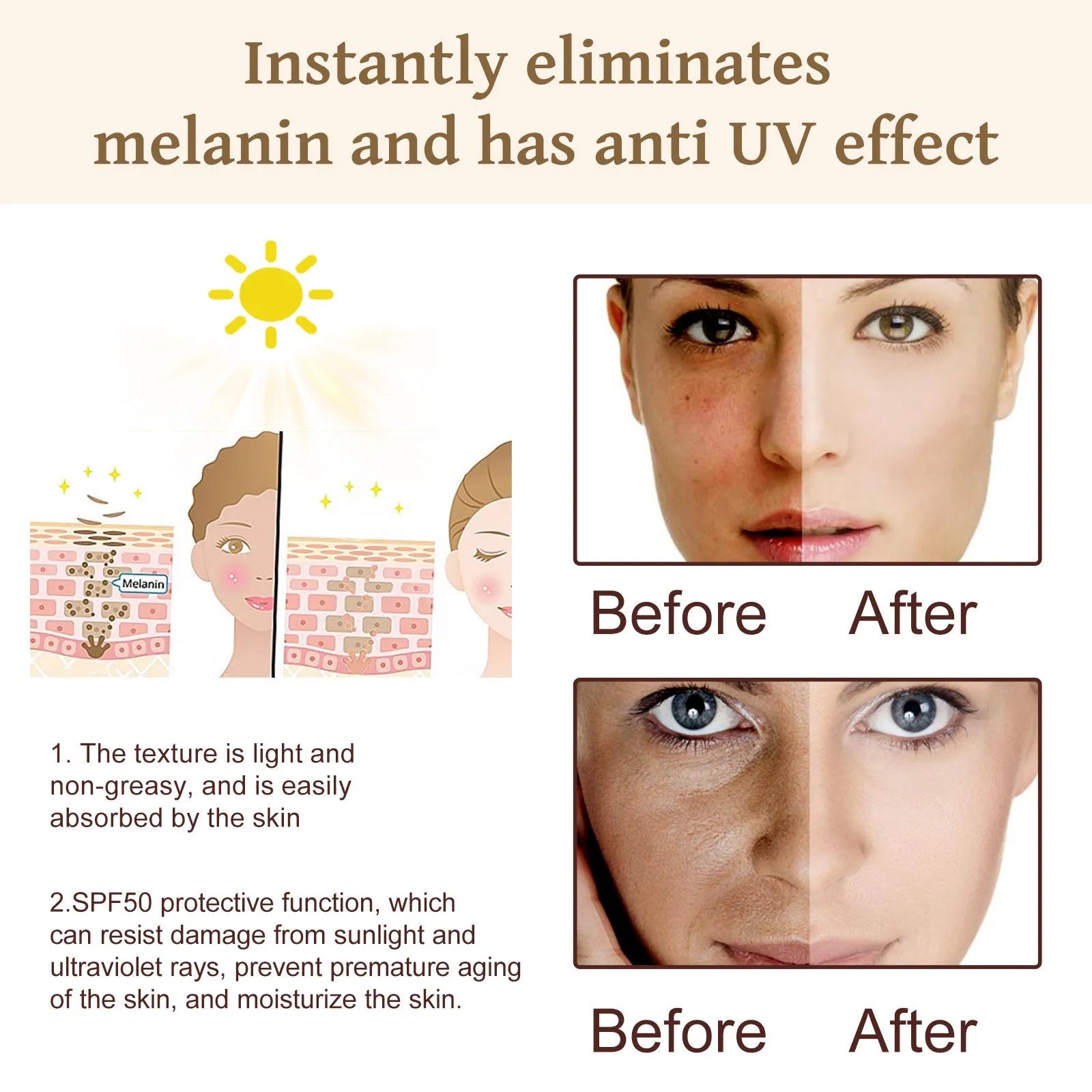50g container of probiotics brightening protective cream with vitamin C and titanium dioxide.
