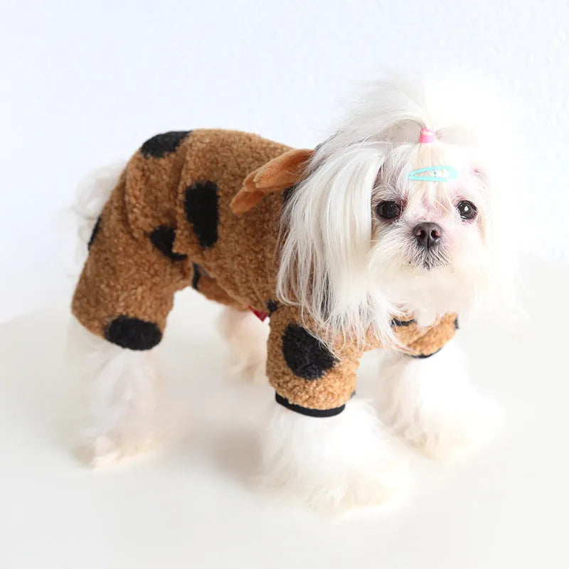 Polka dot elk couple design pet clothing for dogs and cats in skirt and four-leg styles
