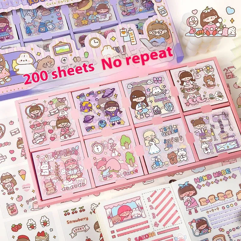 Children's removable sticker set with five themed designs in a box
