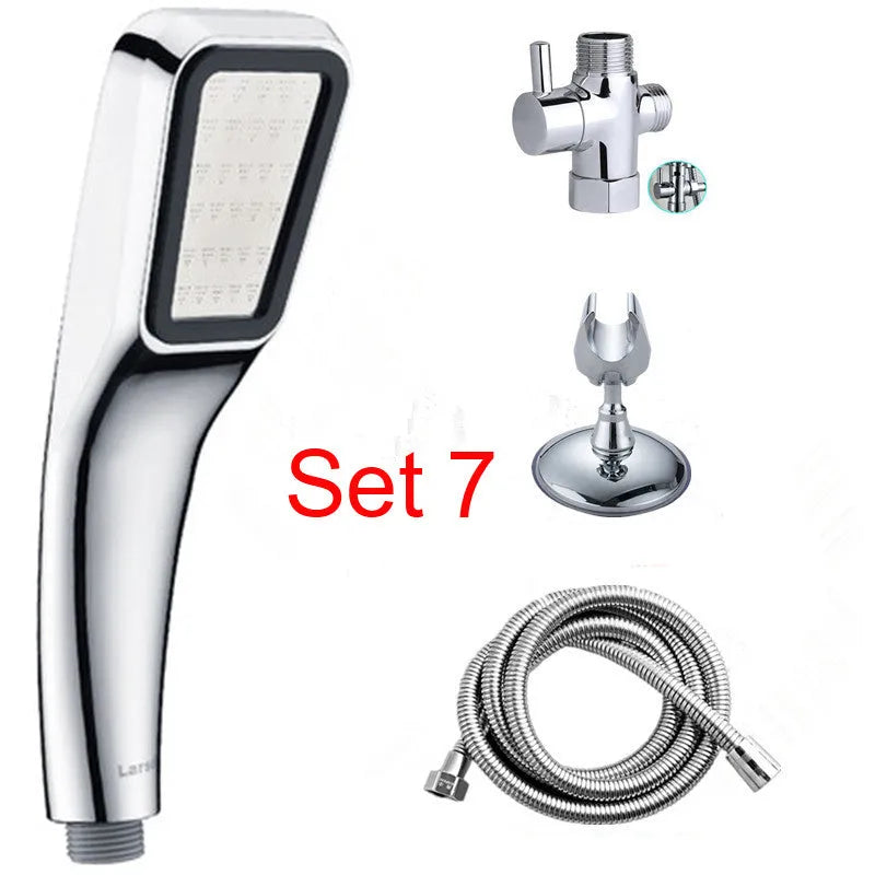 Orange hand-held pressurised shower head with rain spray function