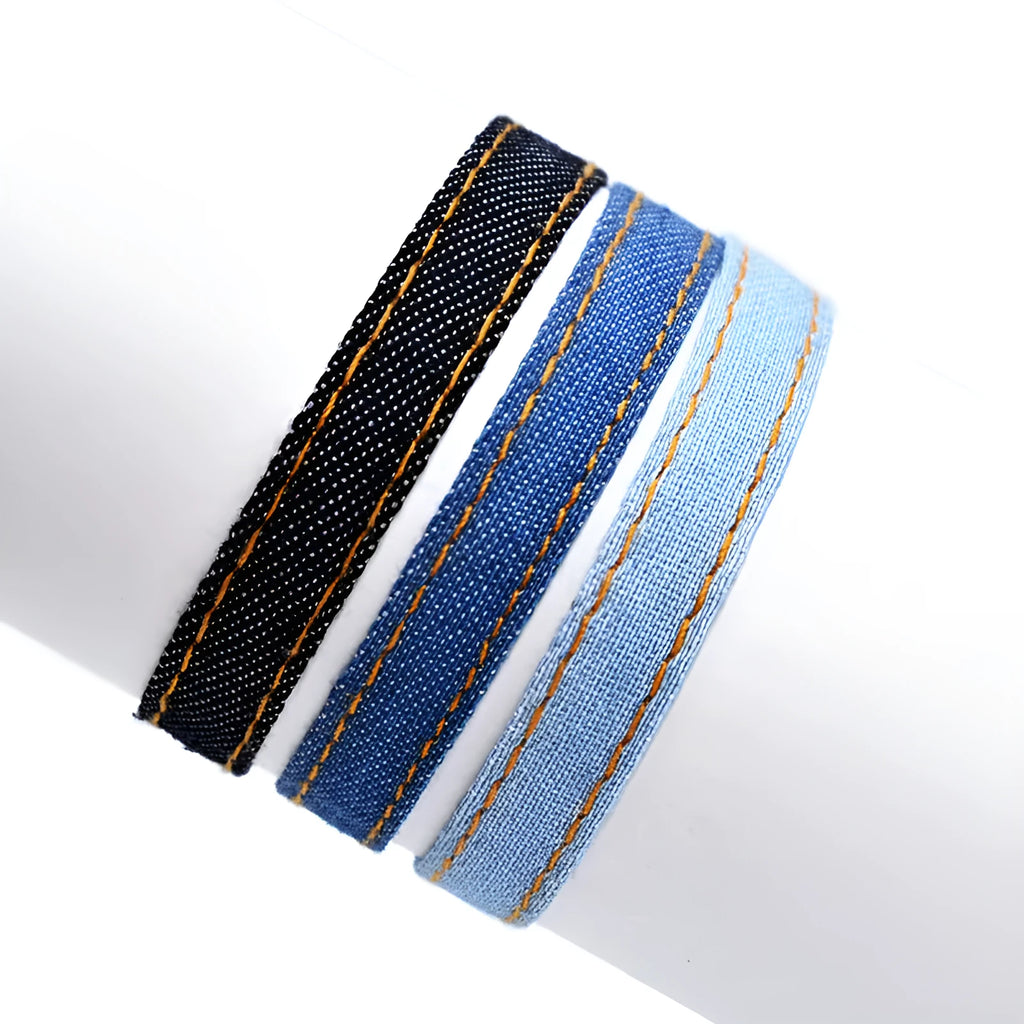 National style denim fabric bracelet carrying strap with mixed material construction