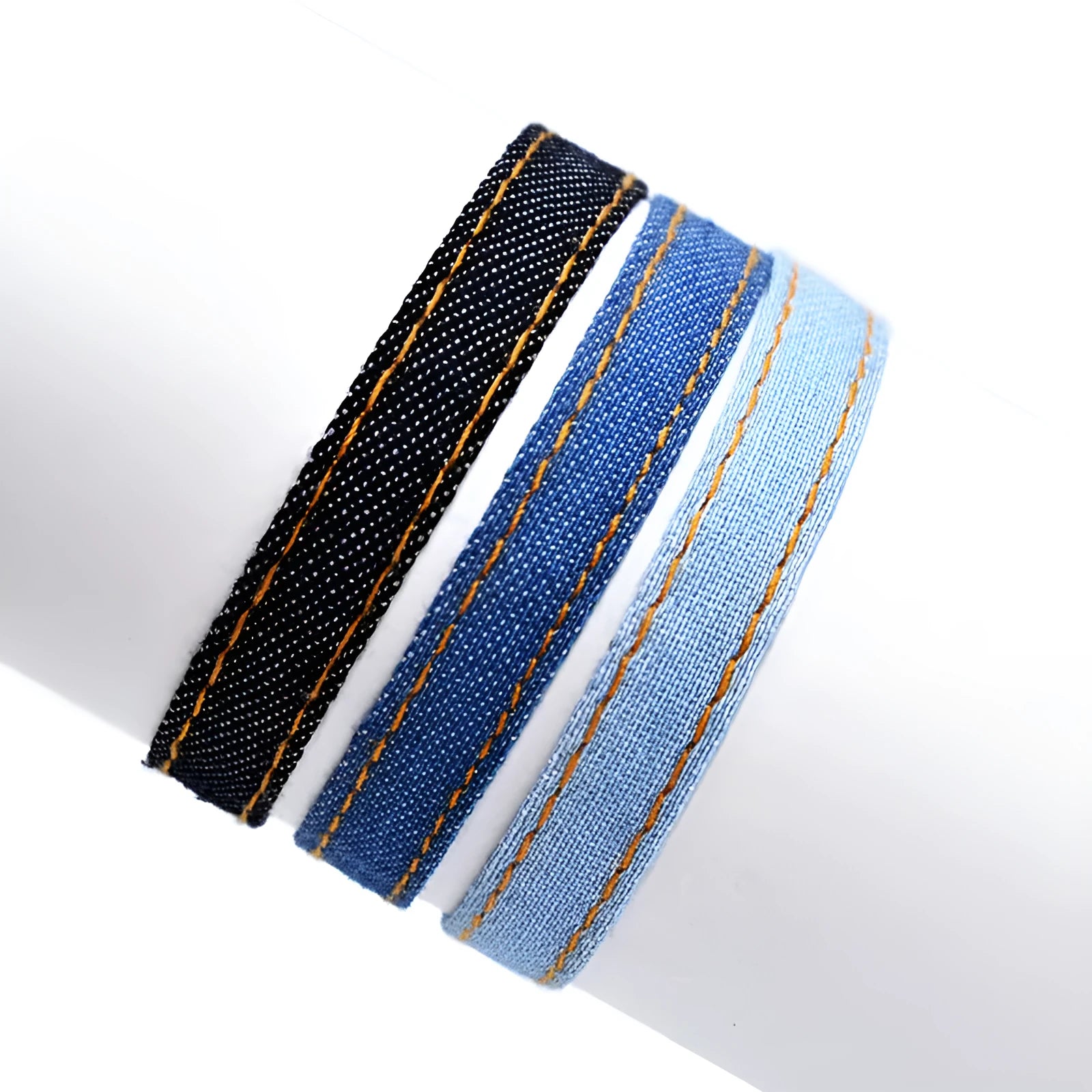 National style denim fabric bracelet carrying strap with mixed material construction