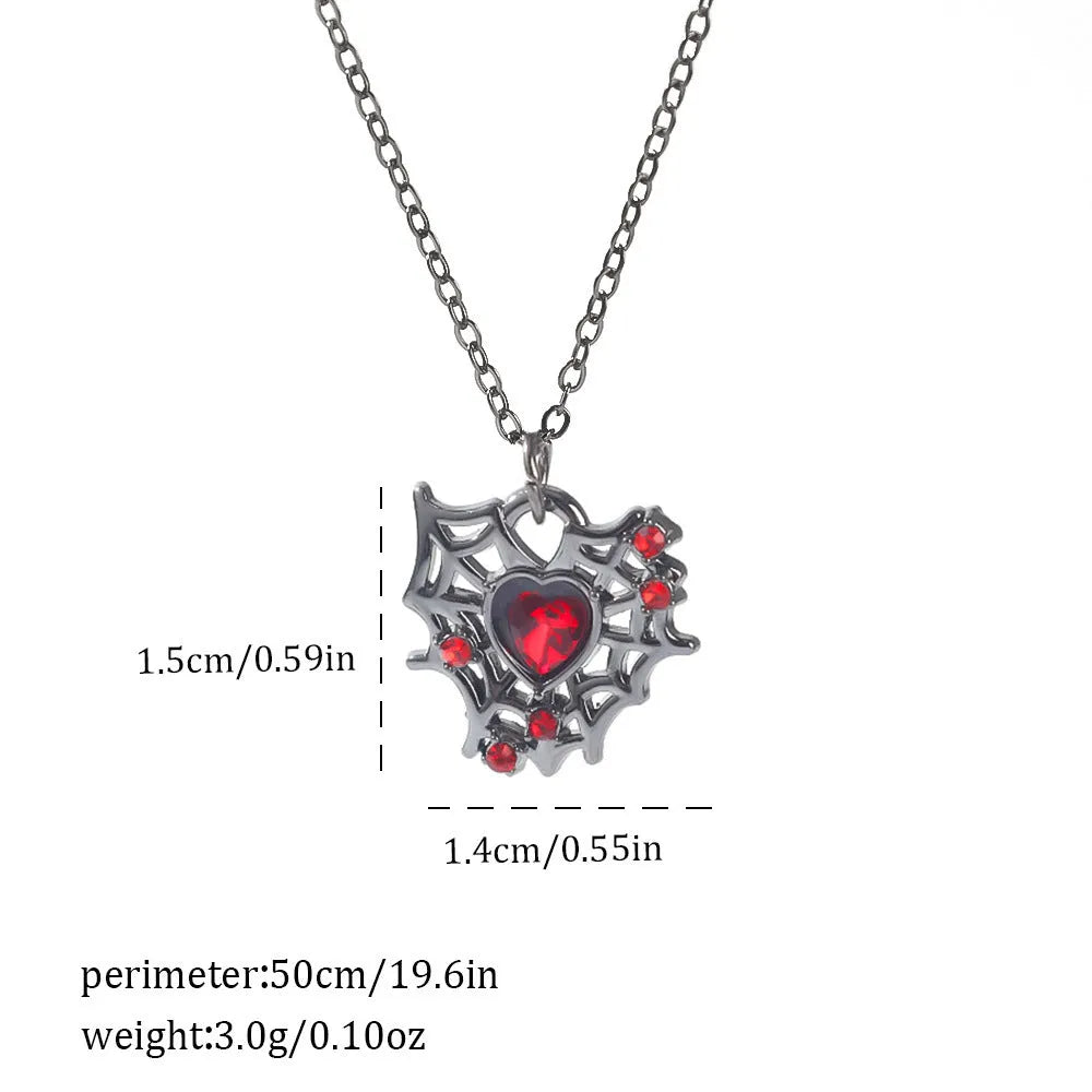 Gothic zinc alloy necklace with electroplated bat and spider pendant designs for Halloween.