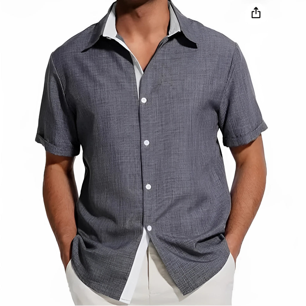 Men's short-sleeved polyester shirt with flower pattern printing in regular fit