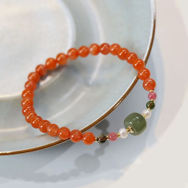 Natural Sichuan cherry red Southern red agate bracelet for women with round beads and retro ethnic styling