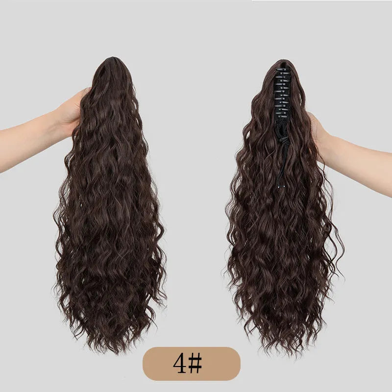 Corn curl synthetic ponytail wig with water ripple grip attachment in multiple colour options