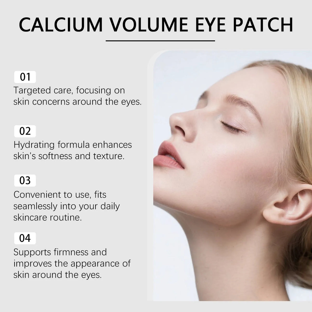 Tub of 60 nourishing under-eye patches, 8.2x8.2x4.3cm packaging, with collagen and hyaluronic acid