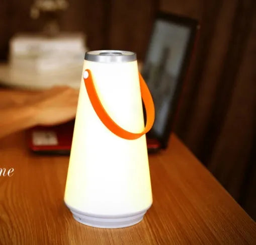 White rechargeable LED bedside lamp with touch control and USB cable