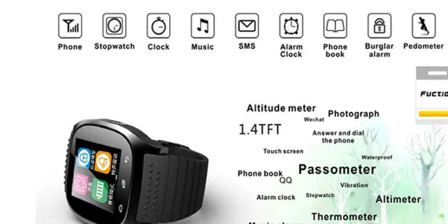 Smart Bluetooth sports watch in black, white, or blue colour with cross-platform iOS and Android compatibility