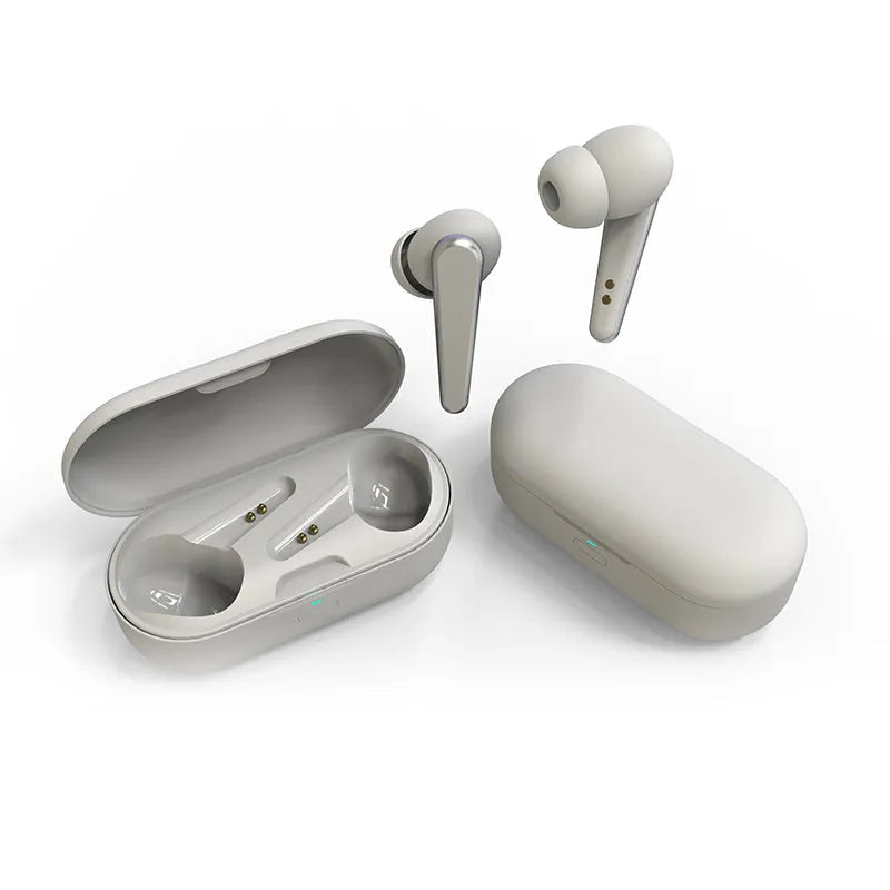 ANC wireless headphones in five colours: black, white, pink, green, and blue, showing earplug design.