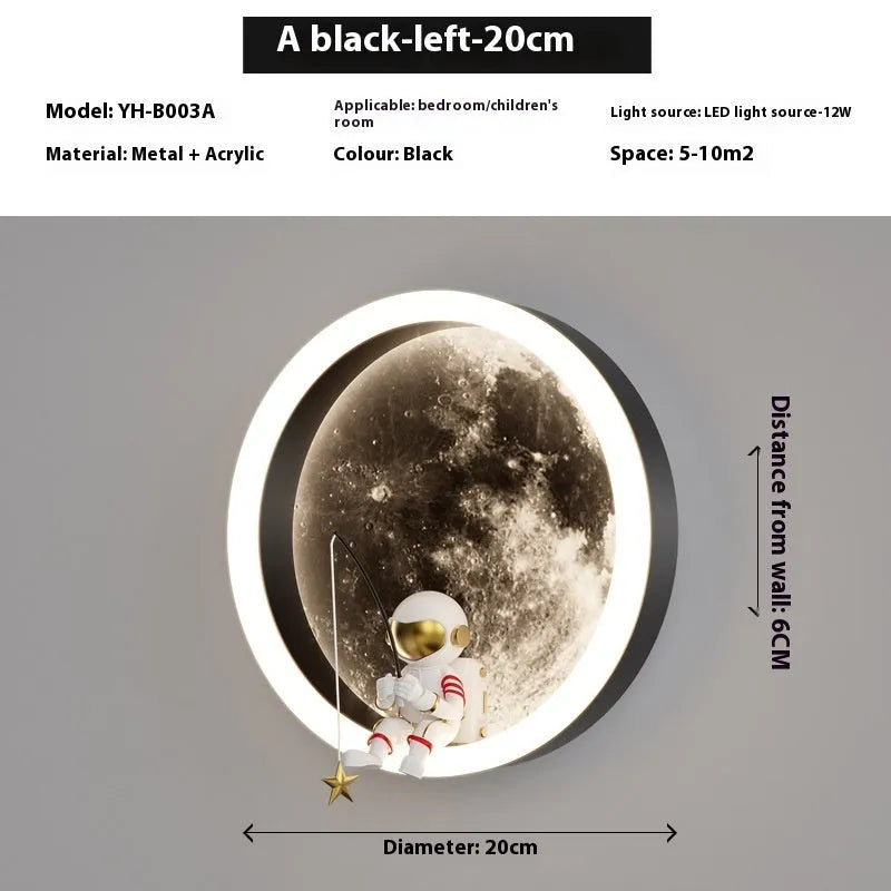 Modern minimalist moon wall lamp with acrylic shade in black or white finish showing smart lighting modes