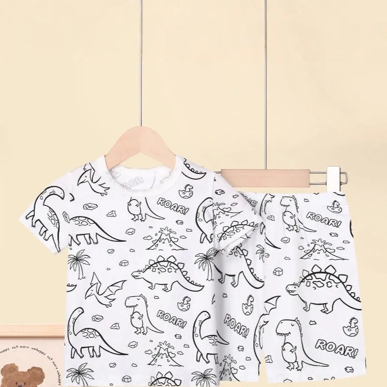 Cotton children's loungewear pajamas suit in little princess design with top and pants, view of front