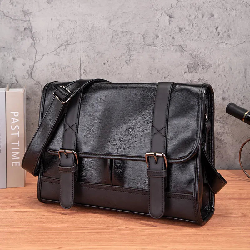Black Korean style men's anti-theft commuter backpack made from PU material