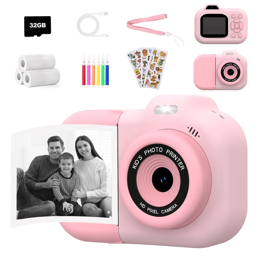Children's camera in blue, pink, or purple with video recording, photography, games, and MP3 functions