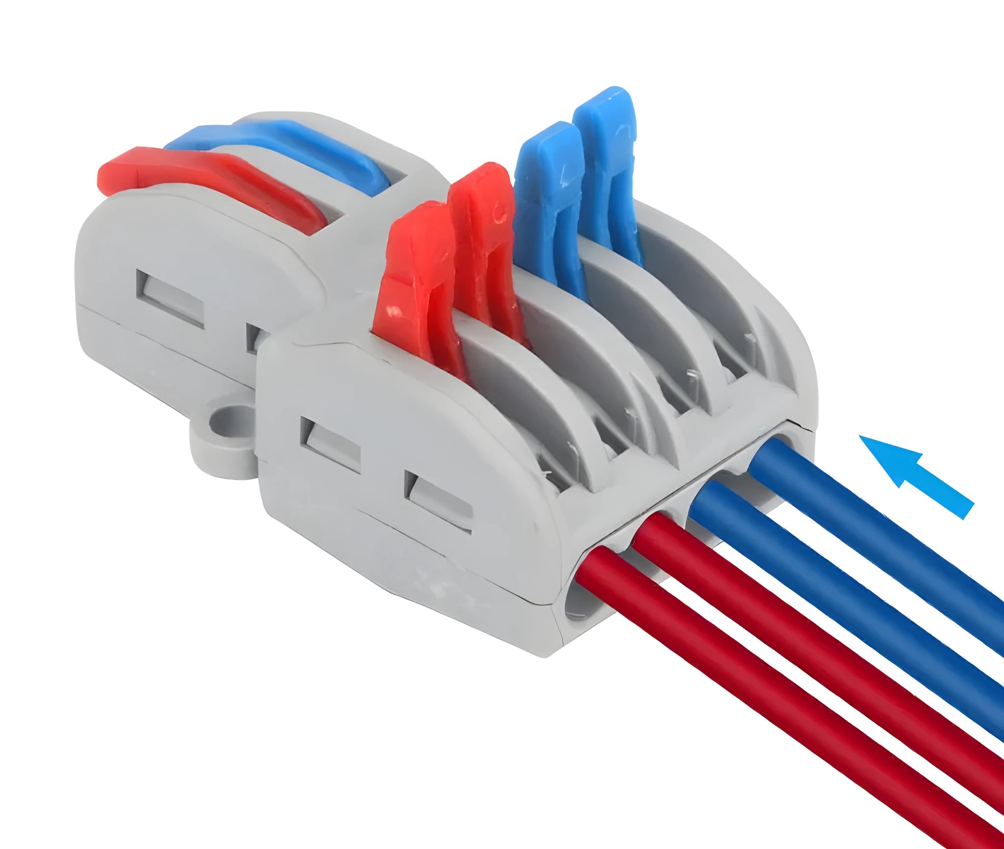Wago brand quick wire connector with fire-insulated shell for 32A electrical connections.