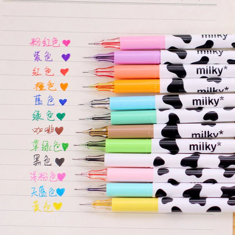 Box of 12 assorted cow-colour gel pens with 0.38mm fine tips.