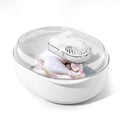 Aluminium household quick defrosting plate device with separate board and USB cable on a kitchen counter.