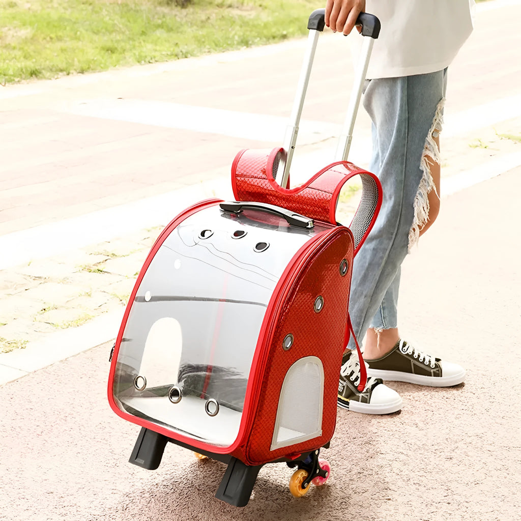 Transparent pet trolley diaper bag with folding shoulder design in blue colour