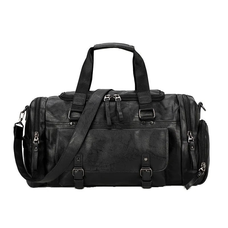 Black large capacity PU fabric travel shoe bag for luggage organisation.