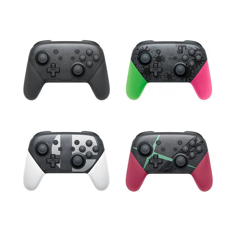 Wireless Bluetooth gamepad with vibration in black, white, red, and green colour options.