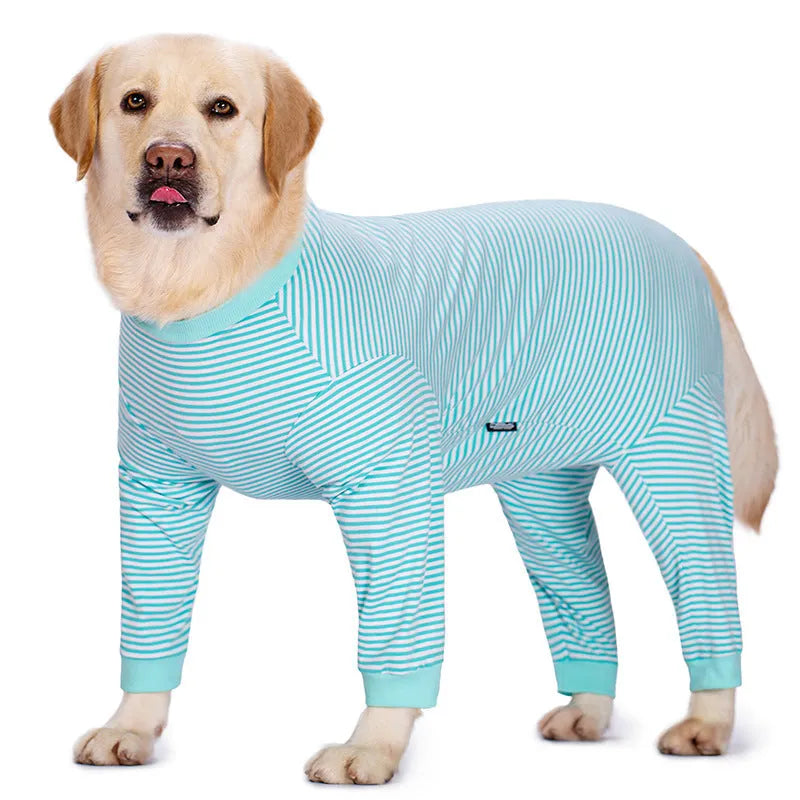 Four-legged striped dog shirt for medium to large breed dogs in polyester fabric
