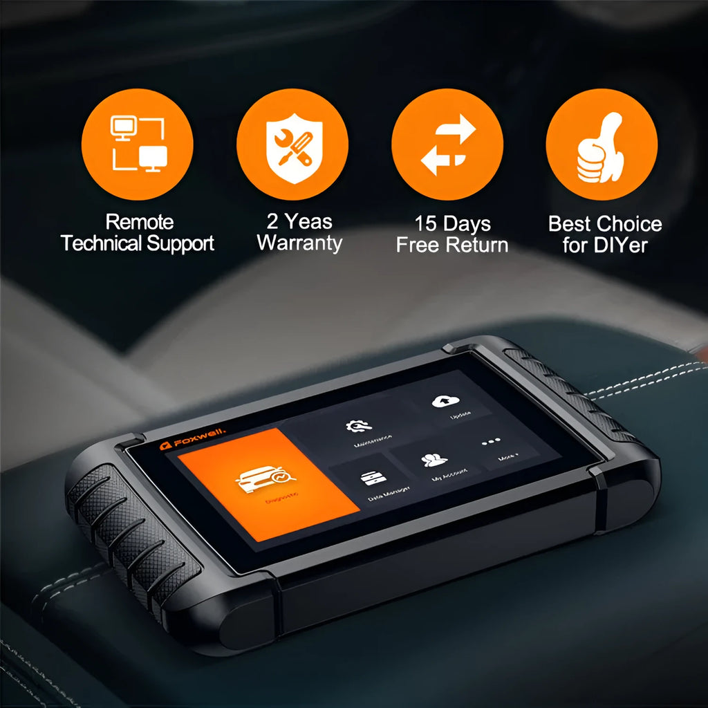 NT809 automotive diagnostic scanner main unit with OBDII adapter and accessories