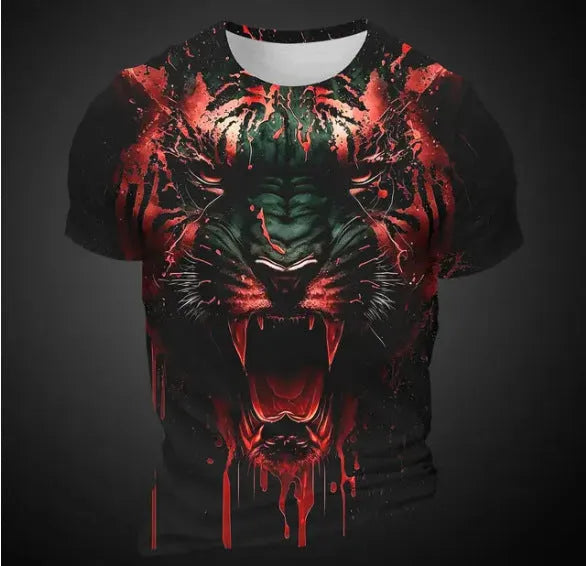 Men's 3D tiger pattern printed short sleeve T-shirt on a hanger