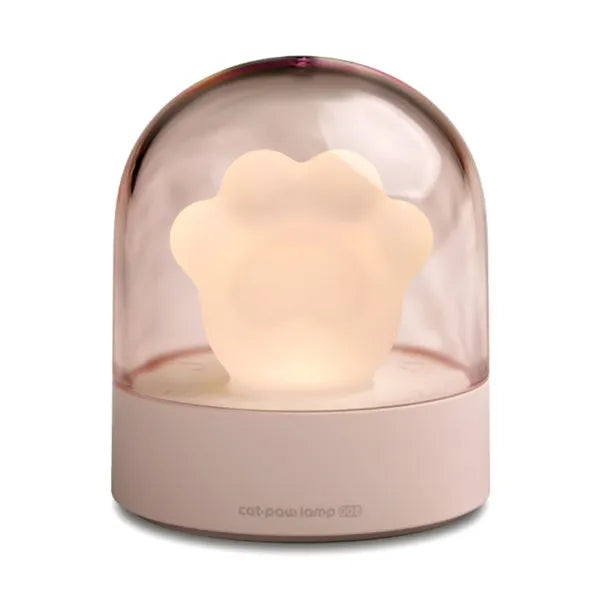 Grey and pink cat paw shaped USB rechargeable night light with rotating dynamic lighting