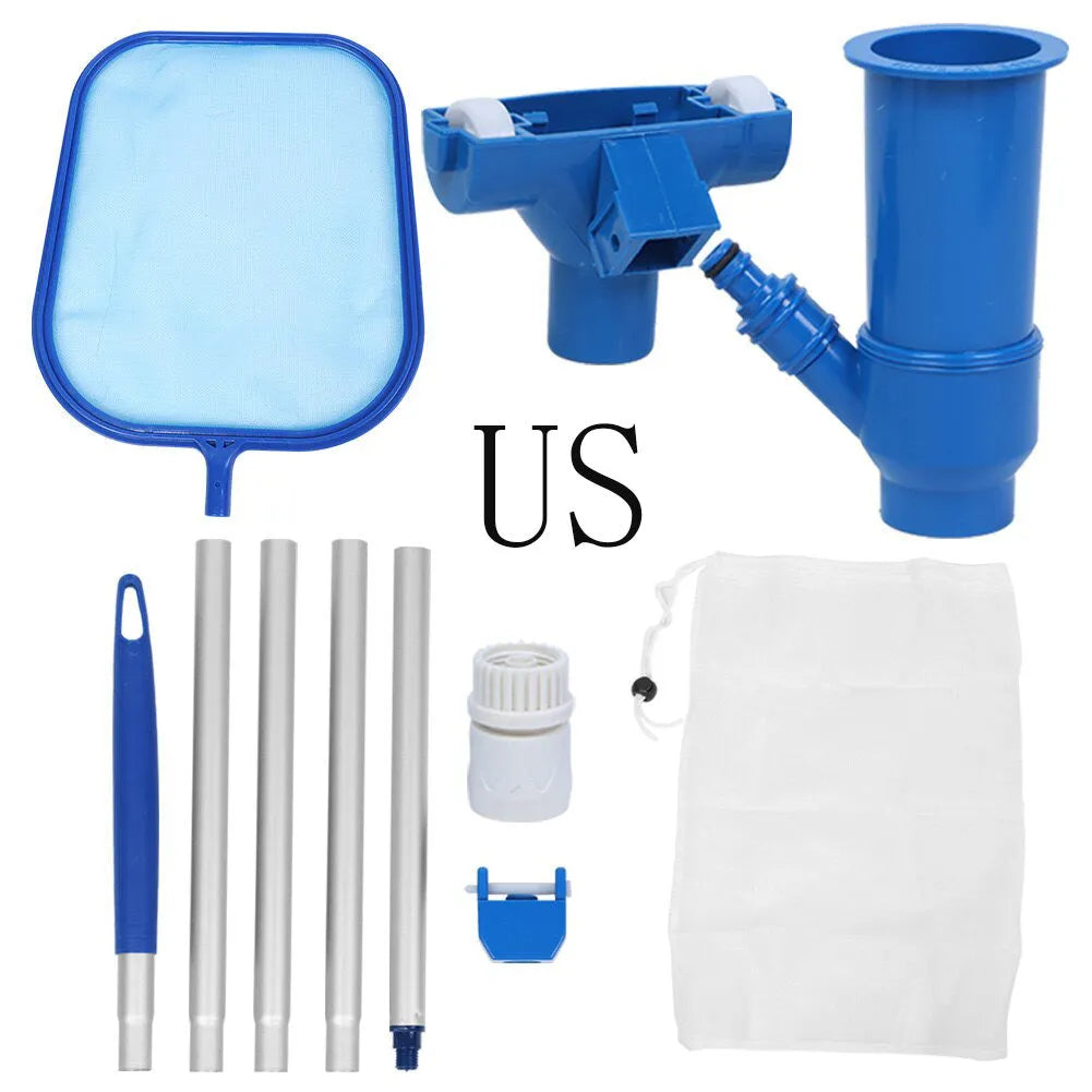 Swimming pool cleaning tool set with fine mesh suction head, long rod, and ABS construction, 556g