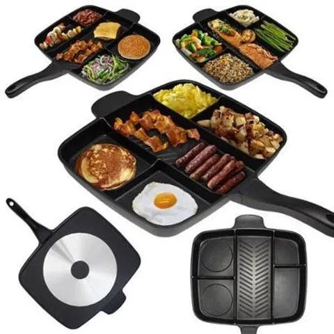 Large rectangular MasterPan 5-in-1 multifunctional aluminium frying pan with non-stick coating and black ABS handles.